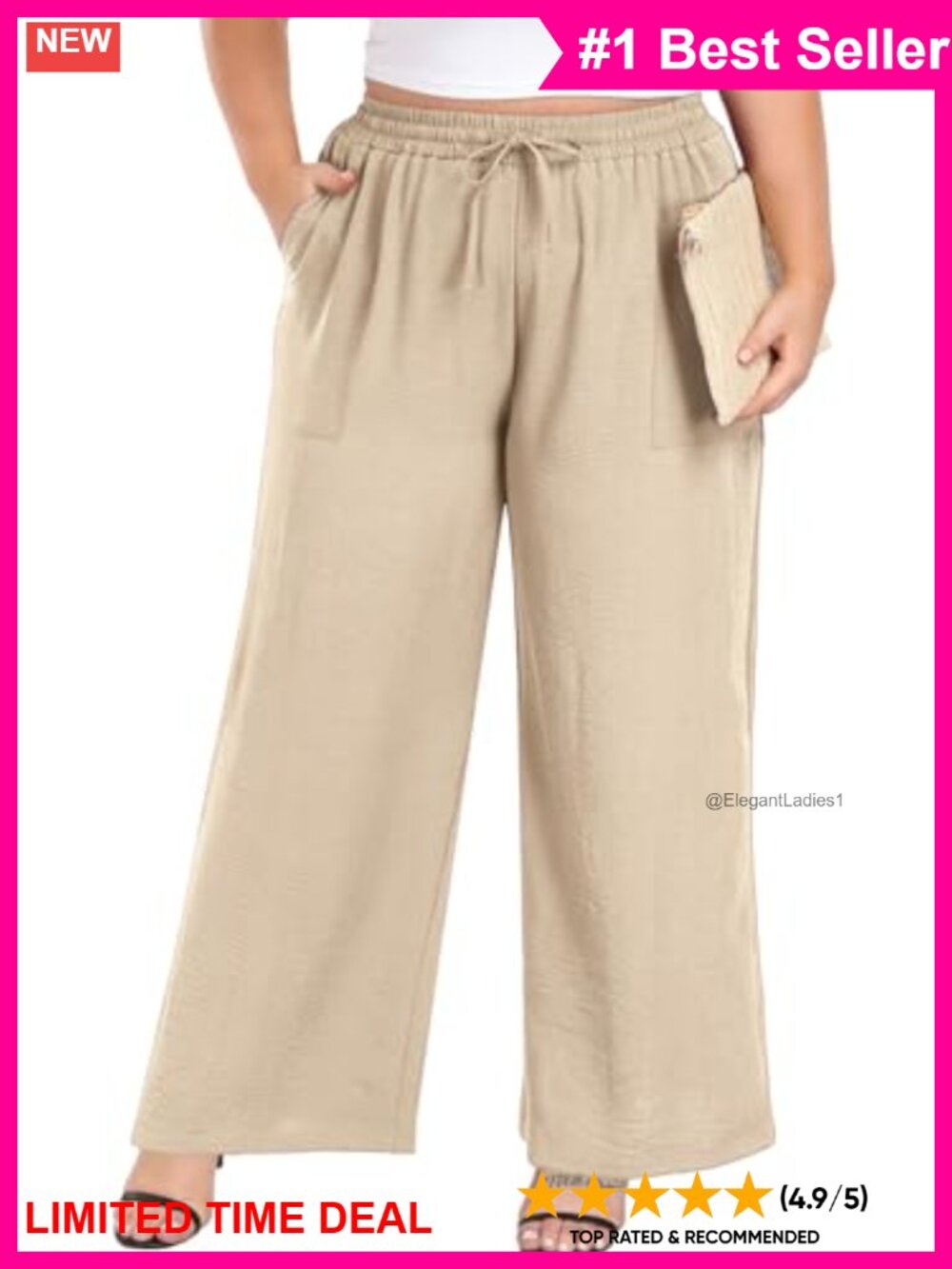 Plus Size Wide Leg Palazzo Pants High Waist Drawstring Pockets Woven